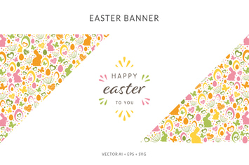 Easter Banner with different Easter Elements