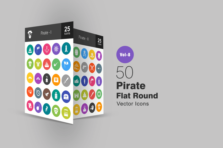50 Pirate Flat Round Icons