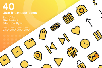 40 User Interface Icons Set - Filled Line
