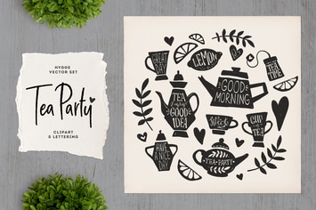 Tea Party Clipart & Lettering