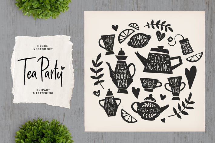 Tea Party Clipart & Lettering