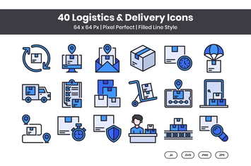 40 Logistics & Delivery Icons Set - Filled Line