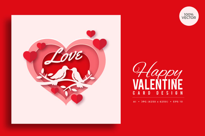 Paper Art Valentine Square Vector Card Vol.4