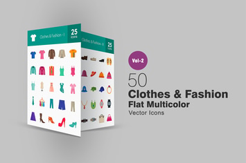 50 Clothes & Fashion Flat Multicolor Icons
