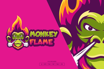 Monkey flame esport logo template