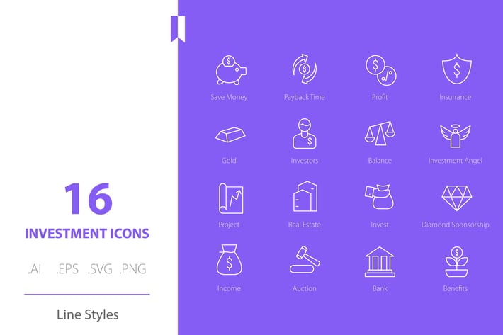 Investment Icon Set Line Styles
