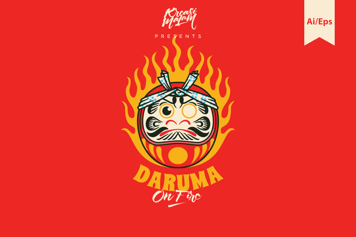 Daruma On Fire Logo Template