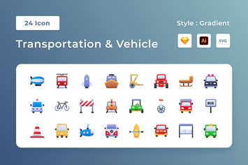 Transportation & Vehicle Gradient Icon Set