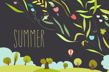 Blooming flowers with summer landscape. Vector 