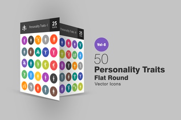 50 Personality Traits Flat Round Icons