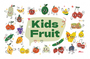 Kids Fruit Icon Illustration Set 