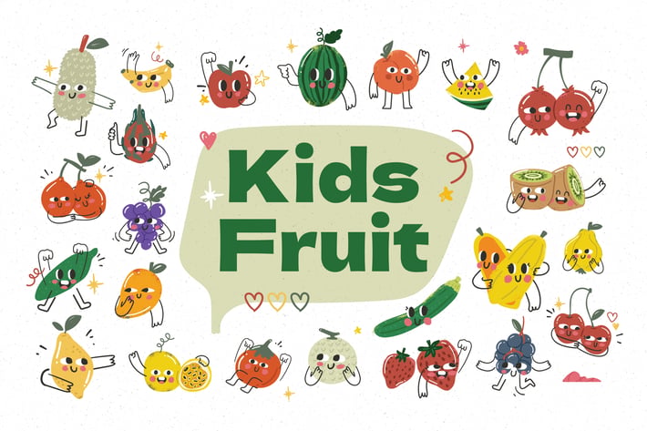 Kids Fruit Icon Illustration Set 