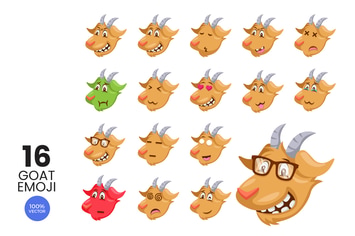 16 Cute Goat Avatar Emoji Vector Character Set