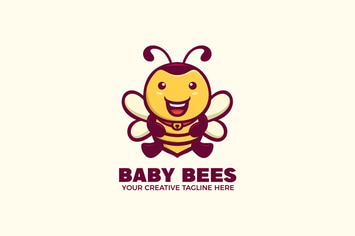 Happy Baby Bee Cartoon Mascot Logo Template