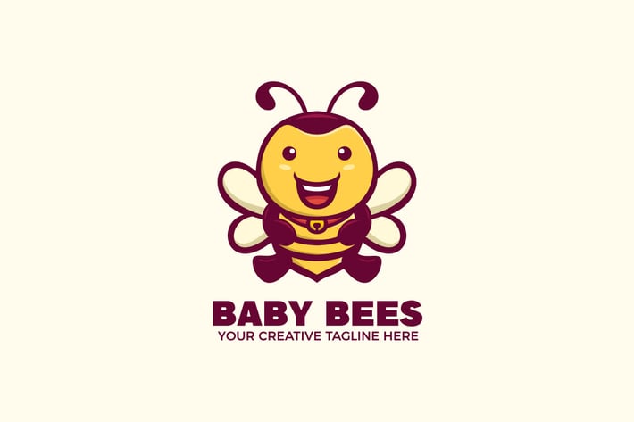 Happy Baby Bee Cartoon Mascot Logo Template