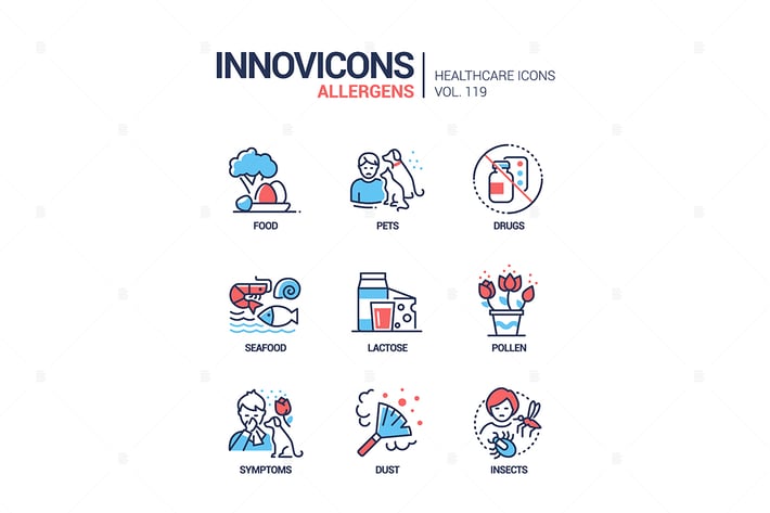 Allergens - line design style icons set