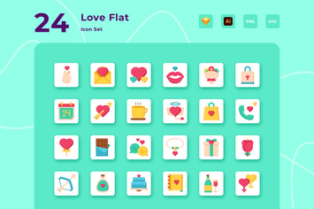 24 Love Flat Vector Icon Pack