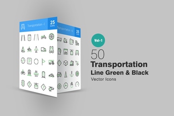 50 Transportation Line Green & Black Icons