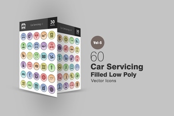 60 Car Servicing Filled Low Poly Icons