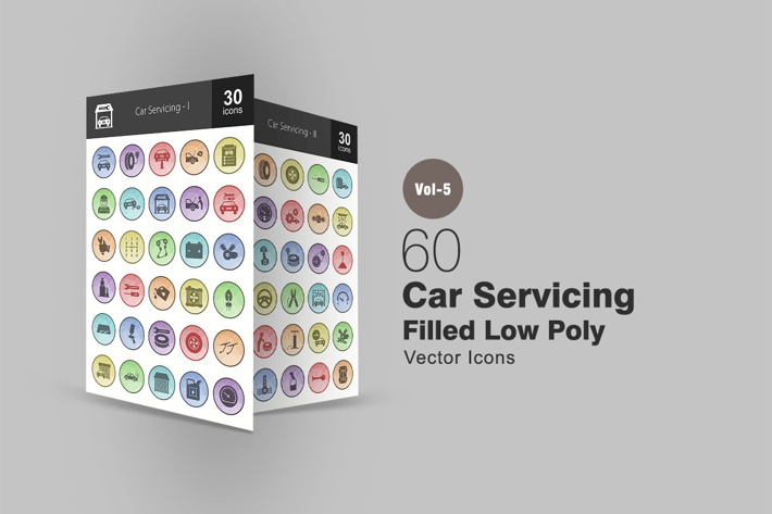 60 Car Servicing Filled Low Poly Icons