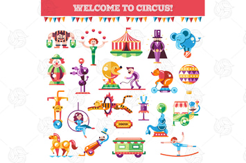 Welcome to circus - flat design style icons set