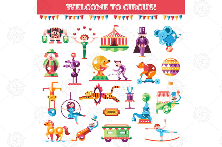 Welcome to circus - flat design style icons set