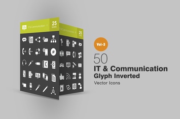 50 IT & Communication Glyph Inverted Icons