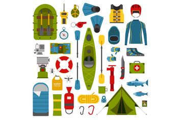 River Camping and Rafting Icons