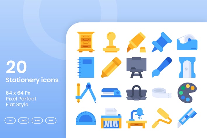 20 Stationery Icons Set - Flat