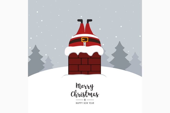 Santa claus stuck in chimney winter snowy