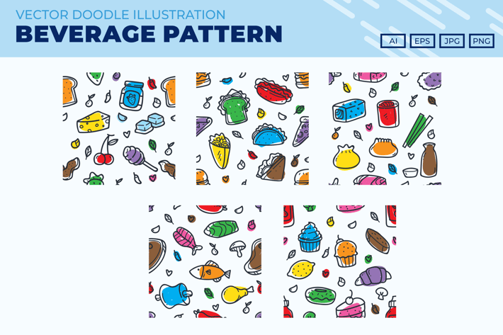 Food and Beverages doodle pattern
