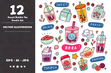 Kawaii Bubble Tea Doodle Set