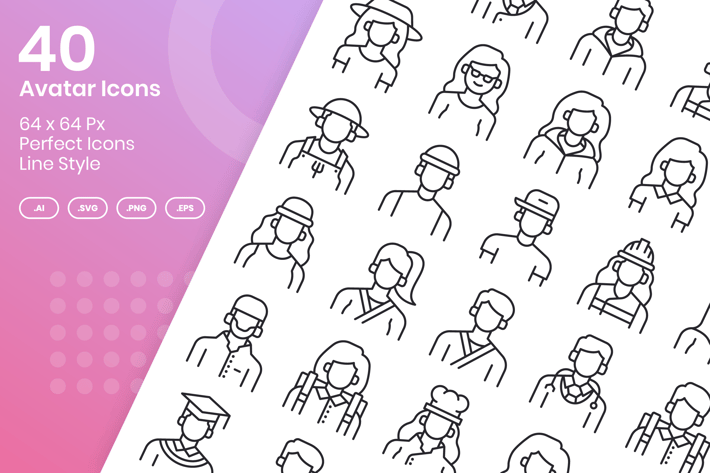 40 Avatar Icons Set - Line