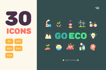30 Go Eco Flat Style Icons Pack