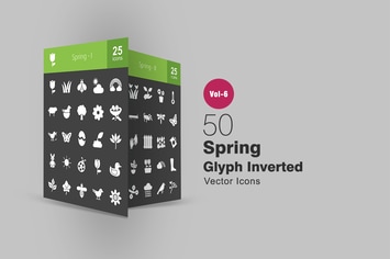 50 Spring Glyph Inverted Icons