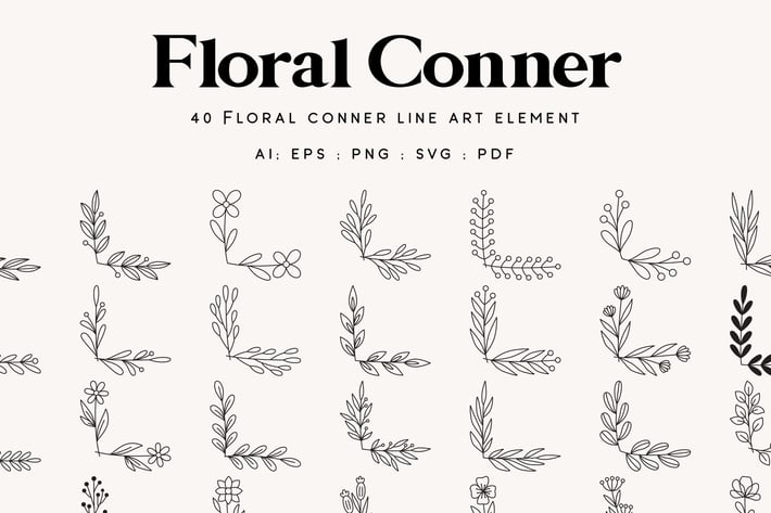 40 Floral Corner Border Line art - Element