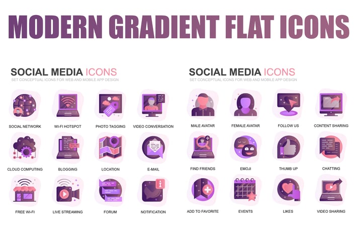 Modern Set Gradient Flat Icons