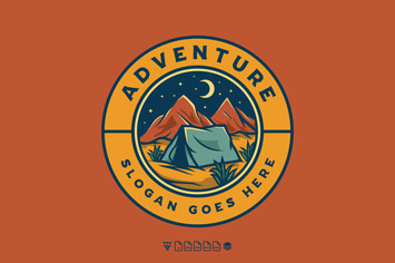 Hand Drawn Badge Mountain Camp Logo