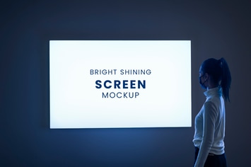 Bright shining screen mockup in an exhibition