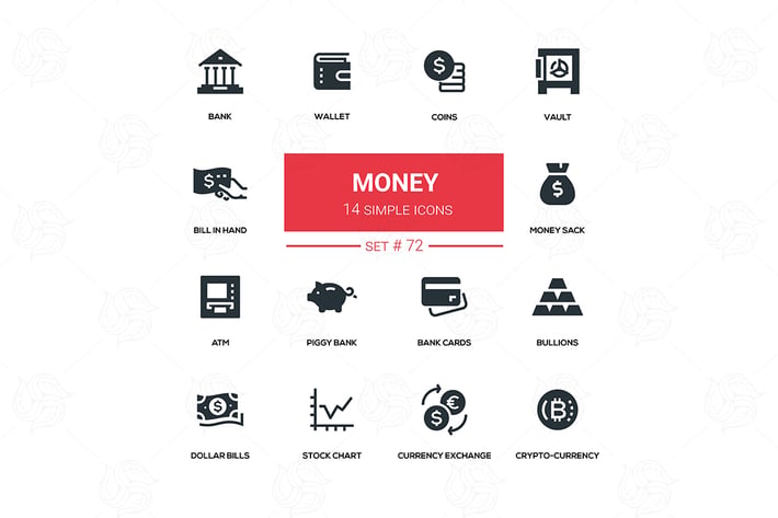 Money - flat design silhouette icons set