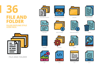 File and Folder Filled Outline Style Icon Set