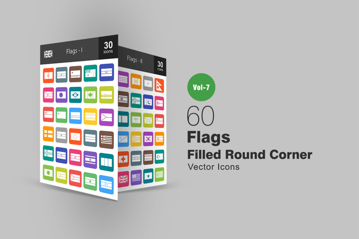 60 Flags Filled Round Corner Icons