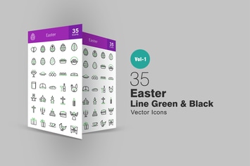 35 Easter Line Green & Black Icons