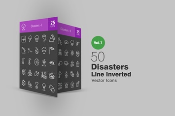 50 Disasters Line Inverted Icons
