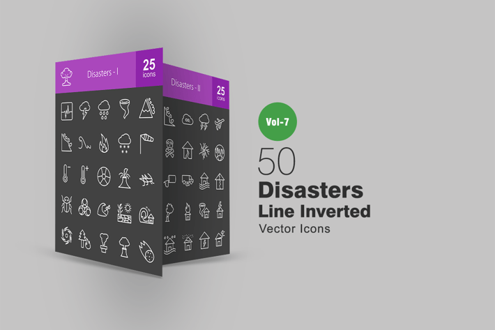 50 Disasters Line Inverted Icons