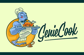 Cartoon Chef Genie Serving Food Mascot Logo