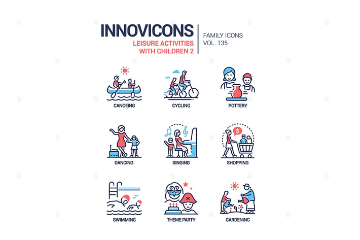 Leisure activities for children - line icons
