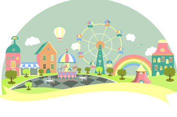 Amusement park in flat style. Vector illustration