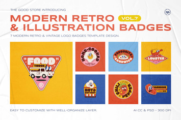 Modern Retro Illustration Logo Badges Set Vol.7