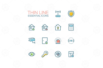 House Security - Thin Single Line Icons Set